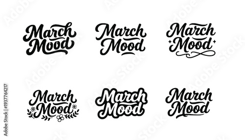 March mood logo set with various black script typography designs