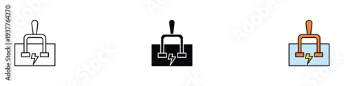 High voltage electric knife switch icon set. Industrial power breaker and electrical safety symbol. Vector Illustration.