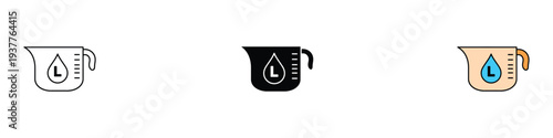 Measuring jug icon set. Kitchen liter container and liquid measurement symbol. Vector Illustration.