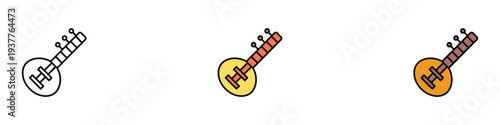 Sitar icon set. Indian classical music and cultural symbol. Vector Illustration.