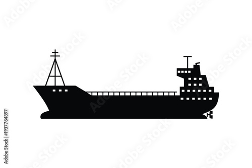 Black and white cargo ship silhouette transportation