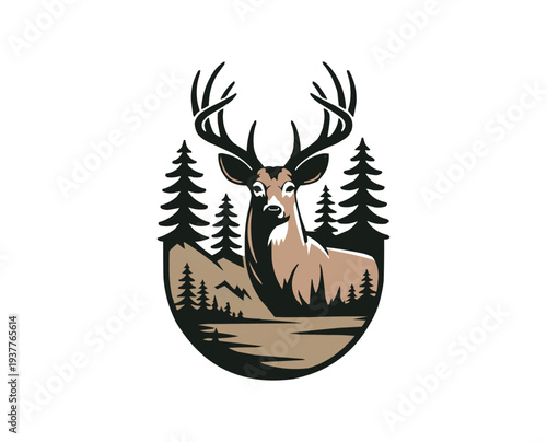 deer vector with landscape for graphic and logo design
