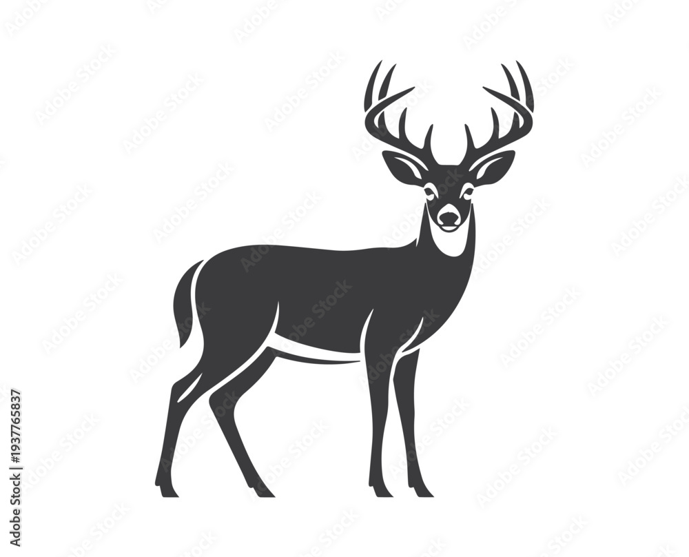 Obraz premium whitetail deer buck silhouette, black and white wild stag vector illustration