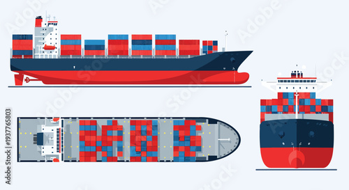 Container Cargo Ship Vector Illustration 