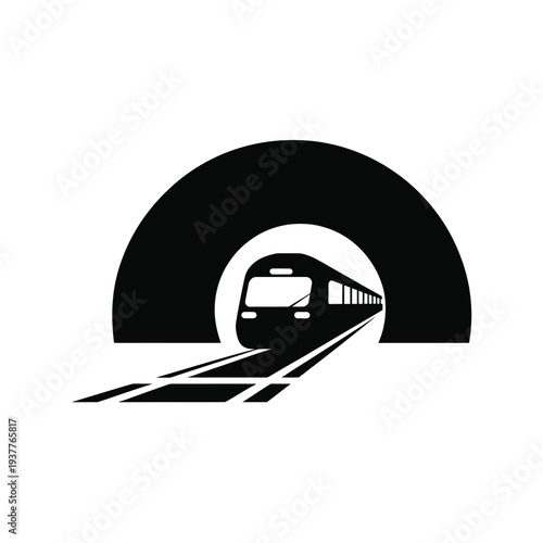 Black and white train entering tunnel transportation