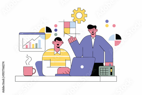 Two professionals collaborate on data analysis and strategy using technology