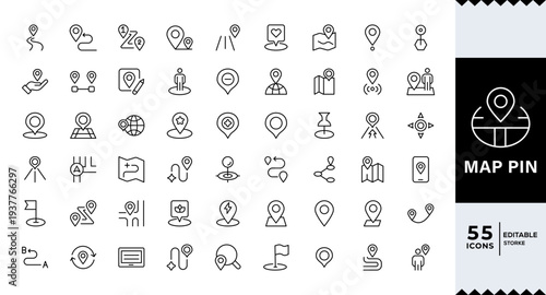 Map Pin icon for location, navigation and GPS marker design,Minimal location pin outline icon vector set with modern map pointer navigation symbols