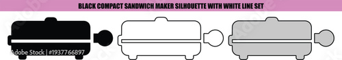 Black compact sandwich maker silhouette with white line