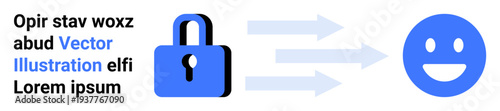 Cybersecurity, data protection, user access, secure communication, encryption, user satisfaction. A lock with arrows pointing to a happy face. Cybersecurity and data protection concept