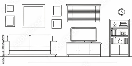 Minimalist living room interior with sofa tv and wall decor