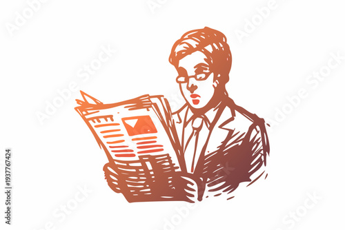 A retro style illustration of a man intently reading a newspaper