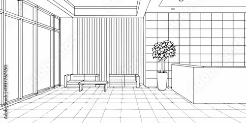 Minimalist interior illustration of a waiting room or office reception area