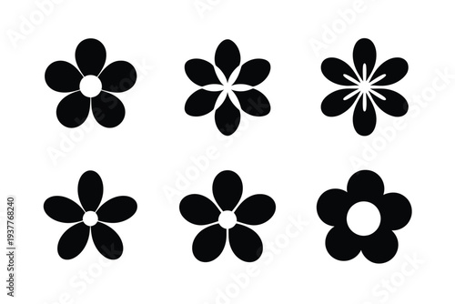 Six black and white flower flowers petals 1 floral