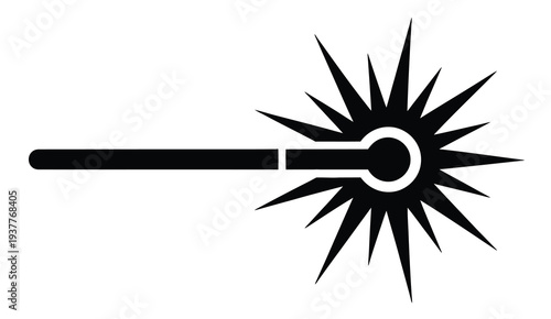 Laser, beam with spark vector icon featuring laser ray warning, cutting tool, scientific hazard symbol, safety alert, modern flat vector illustration for industrial, laboratory