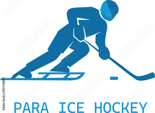 Para ice hockey player in action with stick and puck
