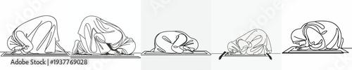 line art of a Muslim woman prostrating on a prayer mat