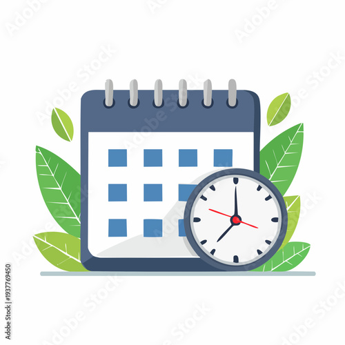 Calendar deadline with check and clock in a flat design