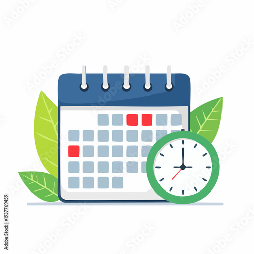 Calendar deadline with check and clock in a flat design