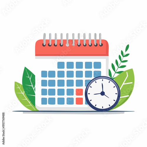 Calendar deadline with check and clock in a flat design