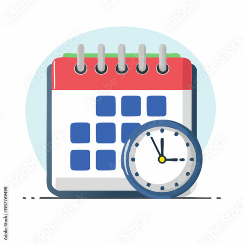 Calendar deadline with check and clock in a flat design