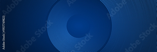 Abstract blue technology background with glowing circular lines pattern, digital network connection concept, futuristic geometric wave for corporate identity, web banner and wallpaper.