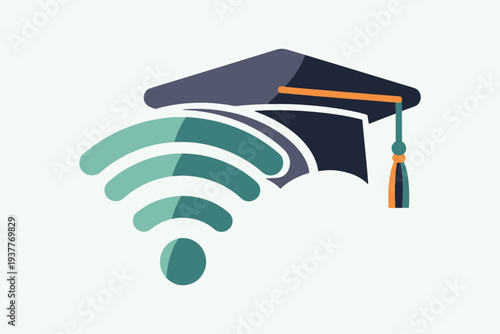 A graduation cap combined with a wifi signal symbolizing online learning and education