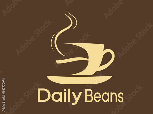 Warm steaming cup of coffee with the text 'daily beans' logo on a brown background representing morning energy and a daily caffeine ritual for productivity and focus