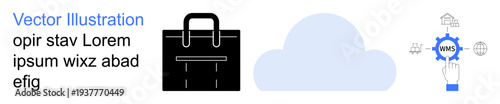 Cloud computing, business tools, data storage, technology platforms, professional services, digital solutions. Briefcase, cloud icon gear diagram with AWS. Cloud computing and business tools concept