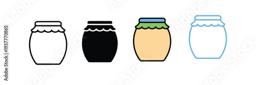 Glass Honey Jar Icon with Decorative Lid for Natural Food Packaging. Vector Illustration.