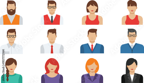 Business People Avatar Collection with Professional Men and Women Characters for Corporate Team Profiles, Office Staff Icons, Social Media, and Website UI Design.