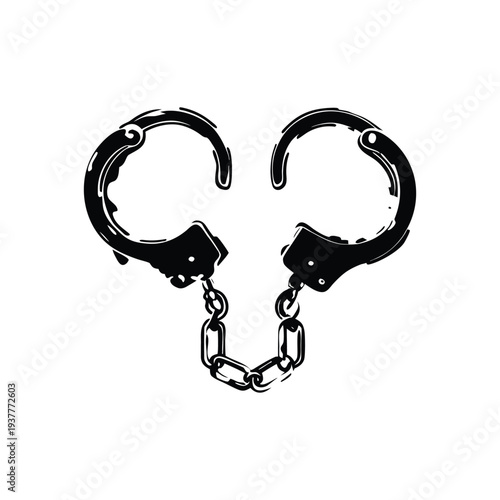 Black and white retro vintage illustration of handcuffs in hand drawn style vector art