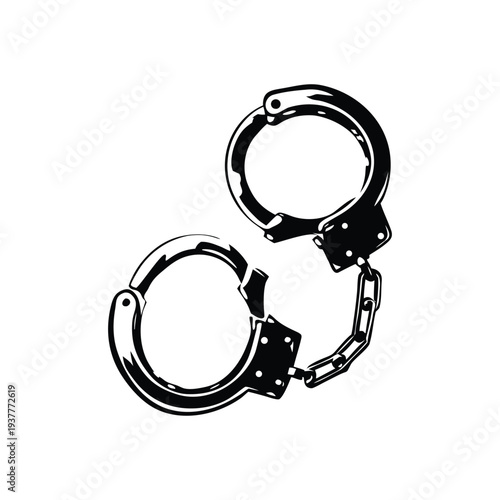 Black and white retro vintage illustration of handcuffs in hand drawn style vector art