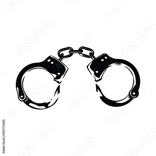 Black and white retro vintage illustration of handcuffs in hand drawn style vector art