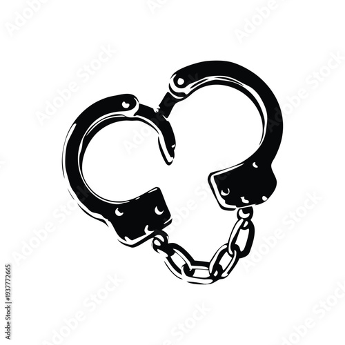 Black and white retro vintage illustration of handcuffs in hand drawn style vector art