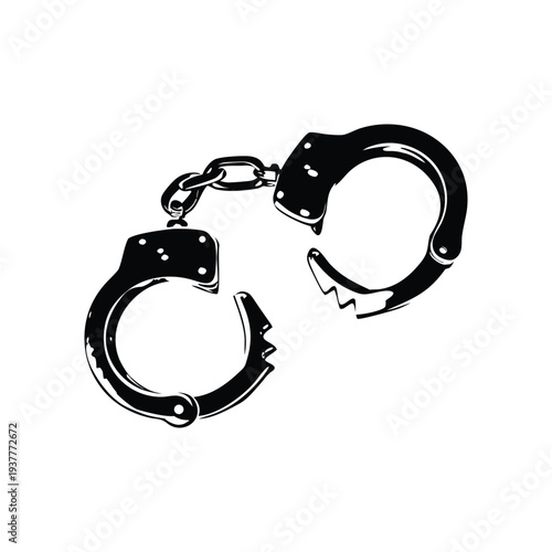 Black and white retro vintage illustration of handcuffs in hand drawn style vector art