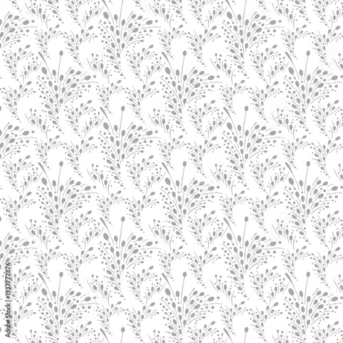 Seamless minimal floral pattern with abstract leaf branches in soft gray tone