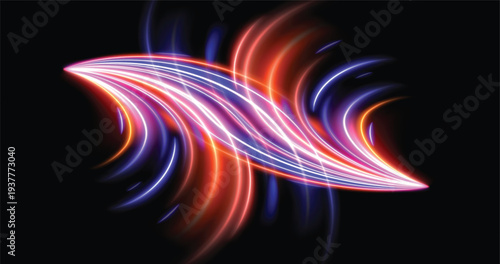 Abstract labyrinth structure made of glass tubes with neon gradient, isolated on black background. Puzzle maze with holographic effect. Digital 3D illustration