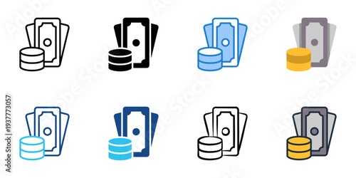Money icons set multiple style collection. Editable stroke 
