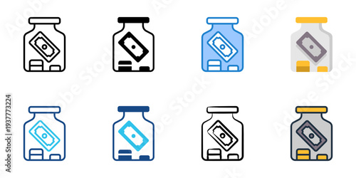 Savings icons set multiple style collection. Editable stroke 
