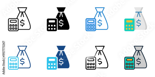 Budget icons set multiple style collection. Editable stroke 
