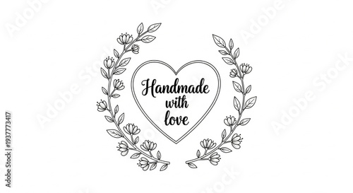 Handmade heart surrounded by floral wreath illustration, symbolizing love and craftsmanship, viewed from the front