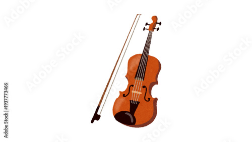 Classic Wooden Violin with Bow Musical Instrument Illustration