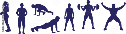 Silhouette of people exercising and working out in various poses