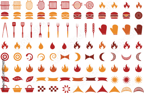 Diverse Collection of Barbecue and Summer Food Themed Icons and Graphics