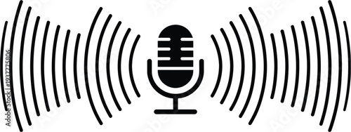 Retro Microphone Illustration with Sound Waves Representing Recording Audio Broadcast Music Podcast Voice Transmission Isolated on Transparent Background Vector Graphic Design Element
