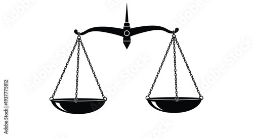 A simple black and white illustration of traditional scales of justice