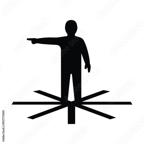 Man standing at crossroads pointing ahead