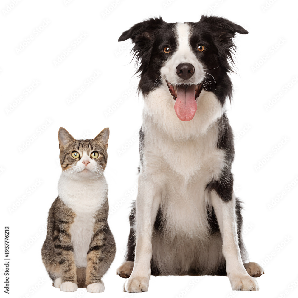 Fototapeta premium Border Collie and Tabby Cat Best Friends