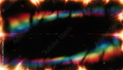 Abstract rainbow light leak overlay with blurred colorful glow and retro analog film burn effect