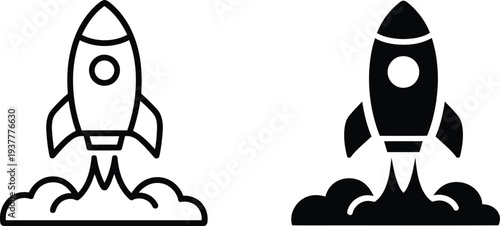 Business icon set featuring telephone handset in circle mining cart and rocket launch for startup and communication design.